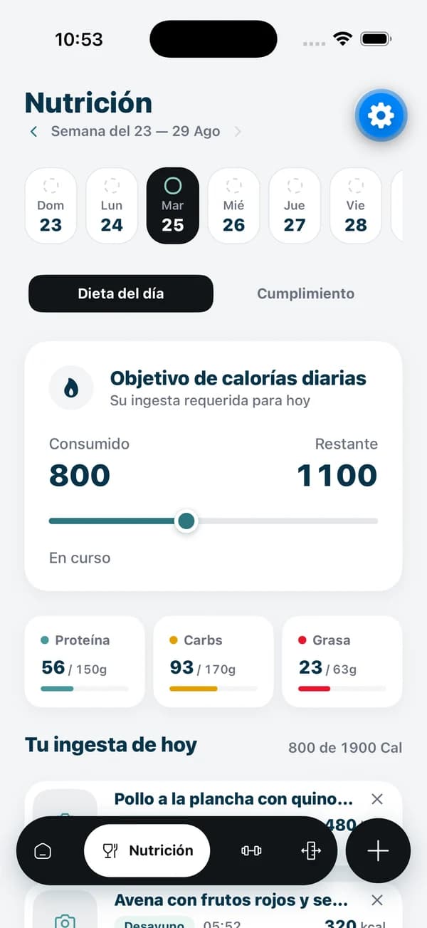 Pantalla de Nutrición